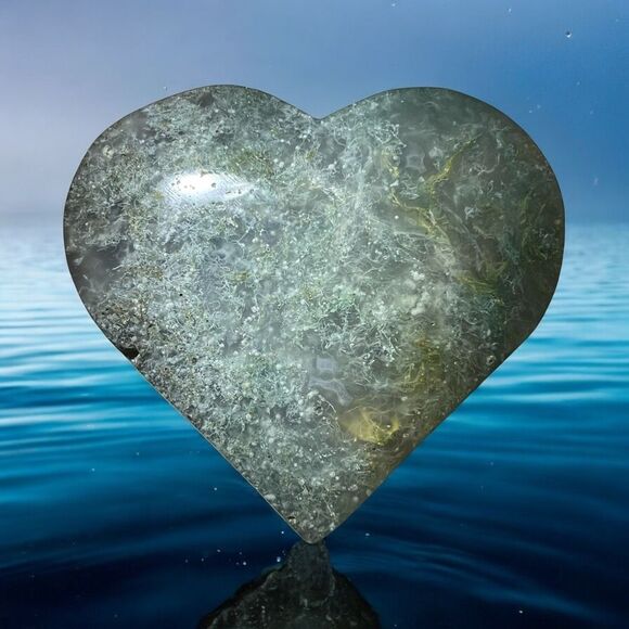 Moss Agate Crystal Heart (#9) - Picture 1 of 10